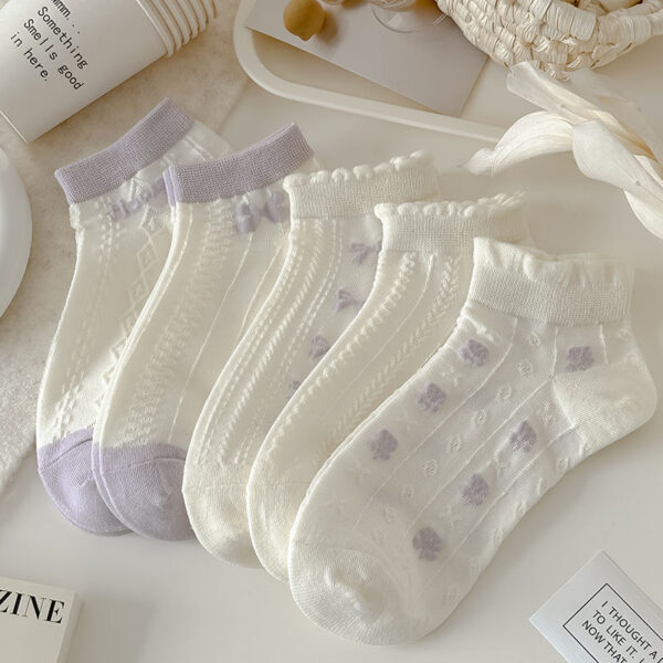 Women's Lavender-White Thin Socks