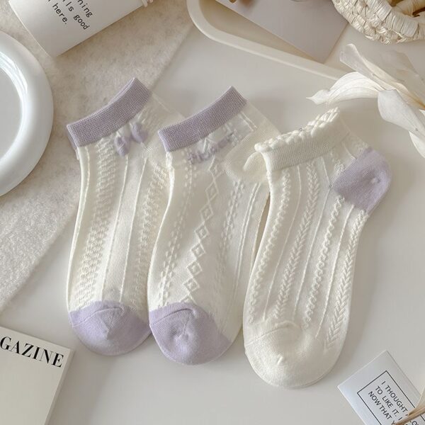 Women's Lavender-White Thin Socks - Image 2